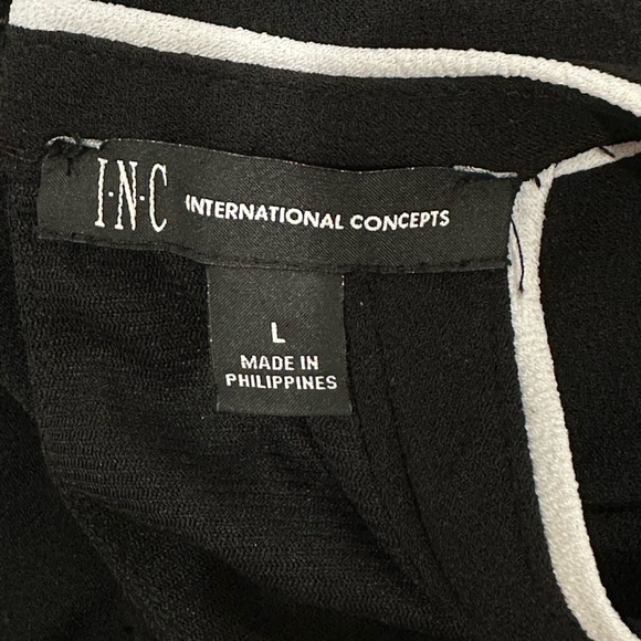 INC Contrast Piping Halter Jumpsuit Black White Stripe Straight Leg Large Chic - Picture 13 of 15